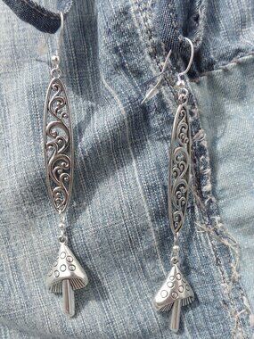 Hand Crafted Filigree MUSHROOM Drop Earrings